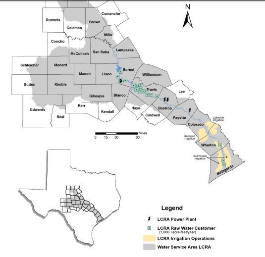 Map of Lower Colorado River Authority service area